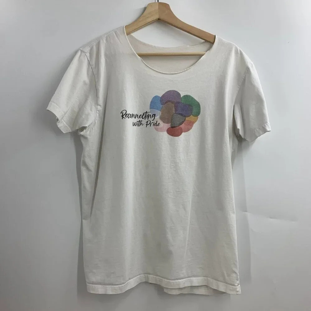 Google Women's Reconnecting With‎ Pride Cotton Cutout Distressed T- Shirt Size S